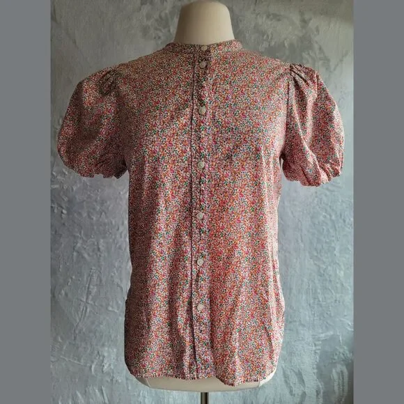 J CREW LIBERTY Eloise Floral Print Puff Sleeve Top Size 6 Button Up Classic-Fit - Picture 3 of 9